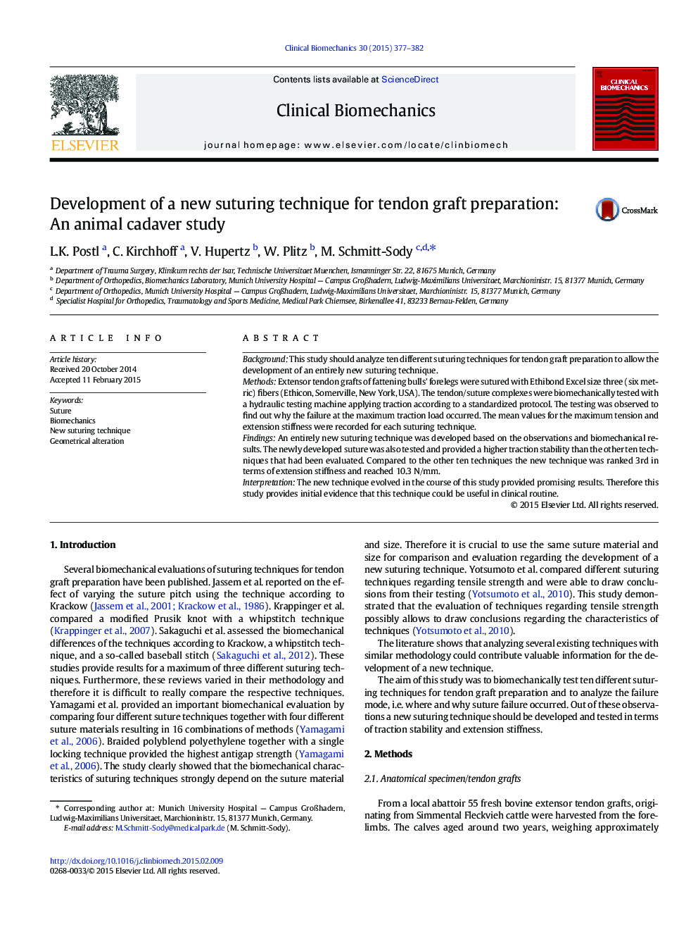 Development of a new suturing technique for tendon graft preparation: An animal cadaver study