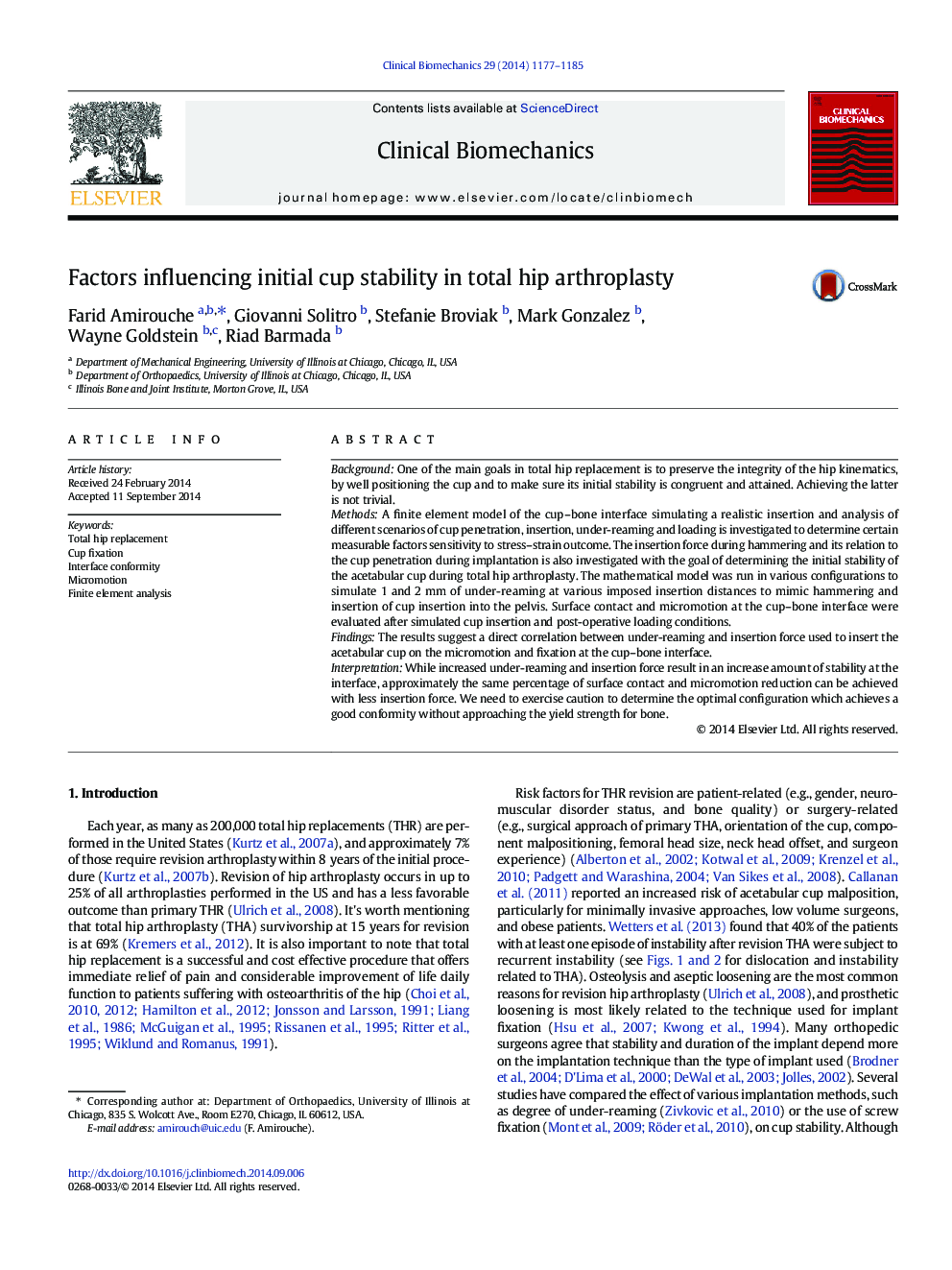 Factors influencing initial cup stability in total hip arthroplasty