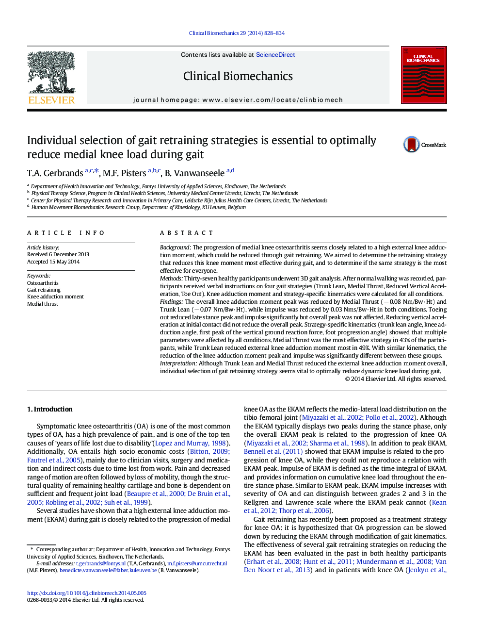 Individual selection of gait retraining strategies is essential to optimally reduce medial knee load during gait