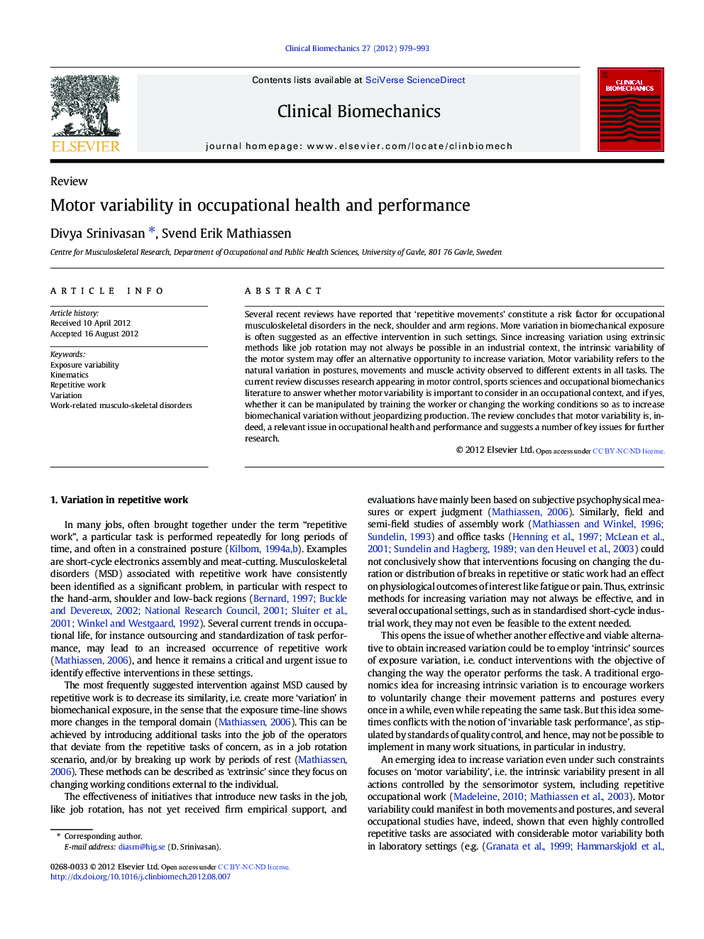 Motor variability in occupational health and performance