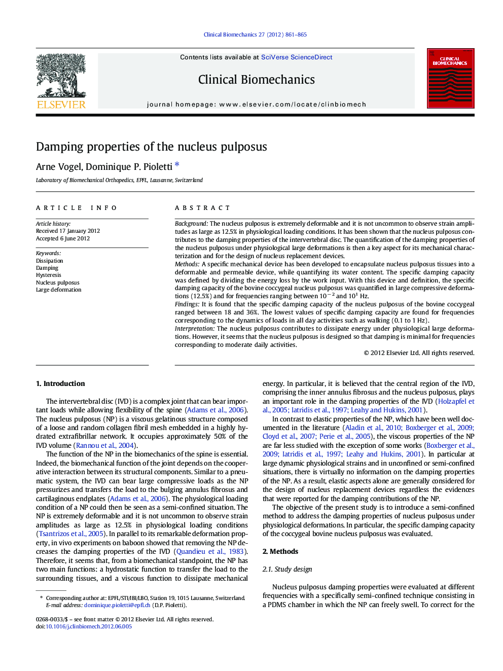 Damping properties of the nucleus pulposus