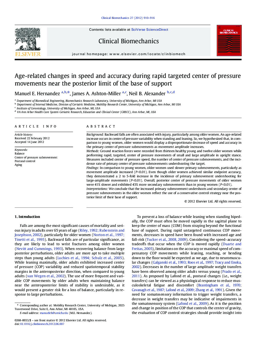 Age-related changes in speed and accuracy during rapid targeted center of pressure movements near the posterior limit of the base of support