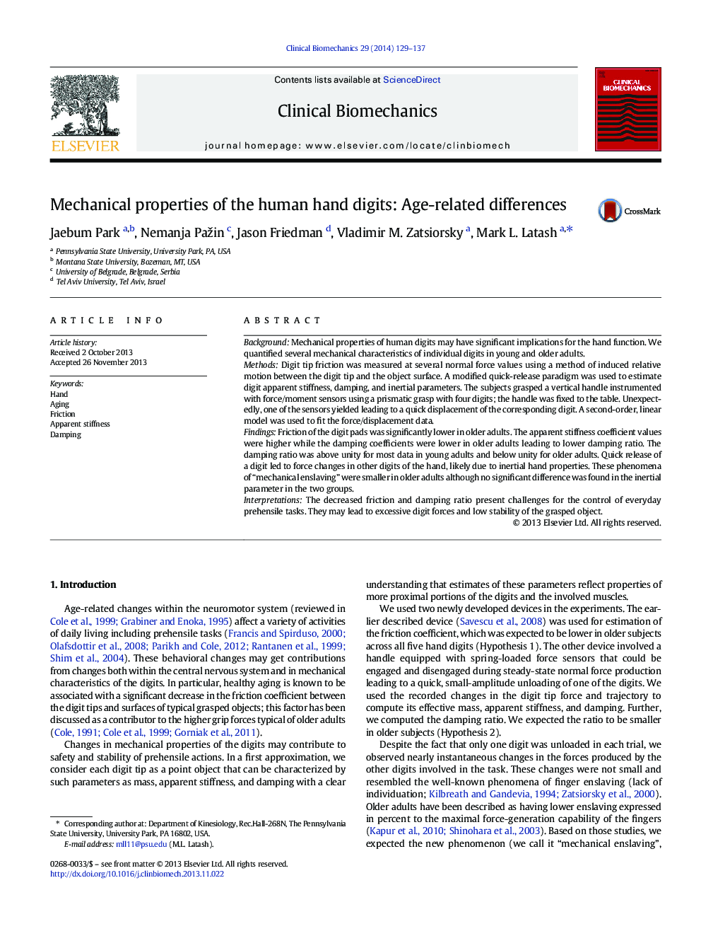 Mechanical properties of the human hand digits: Age-related differences