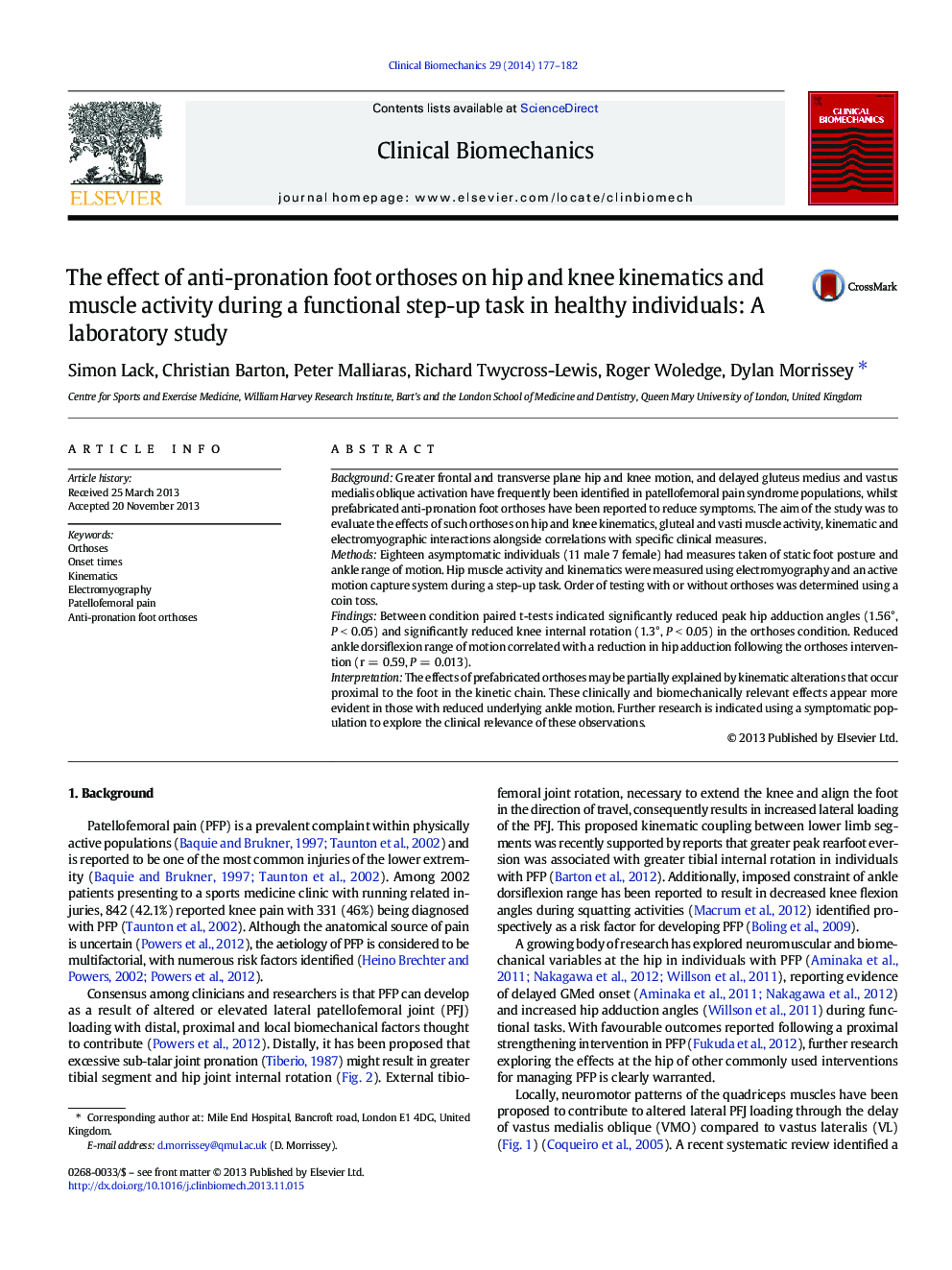 The effect of anti-pronation foot orthoses on hip and knee kinematics and muscle activity during a functional step-up task in healthy individuals: A laboratory study