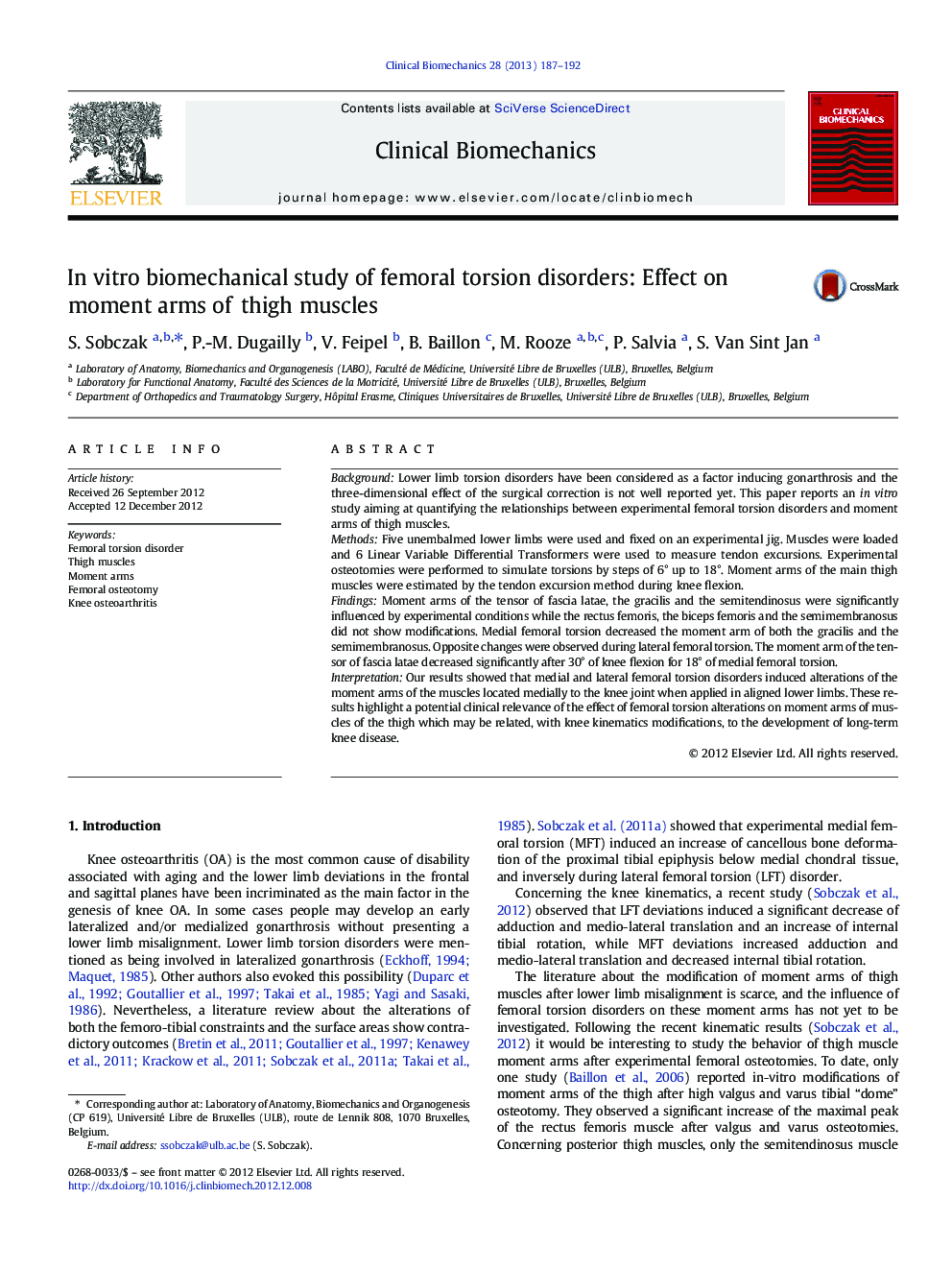 In vitro biomechanical study of femoral torsion disorders: Effect on moment arms of thigh muscles