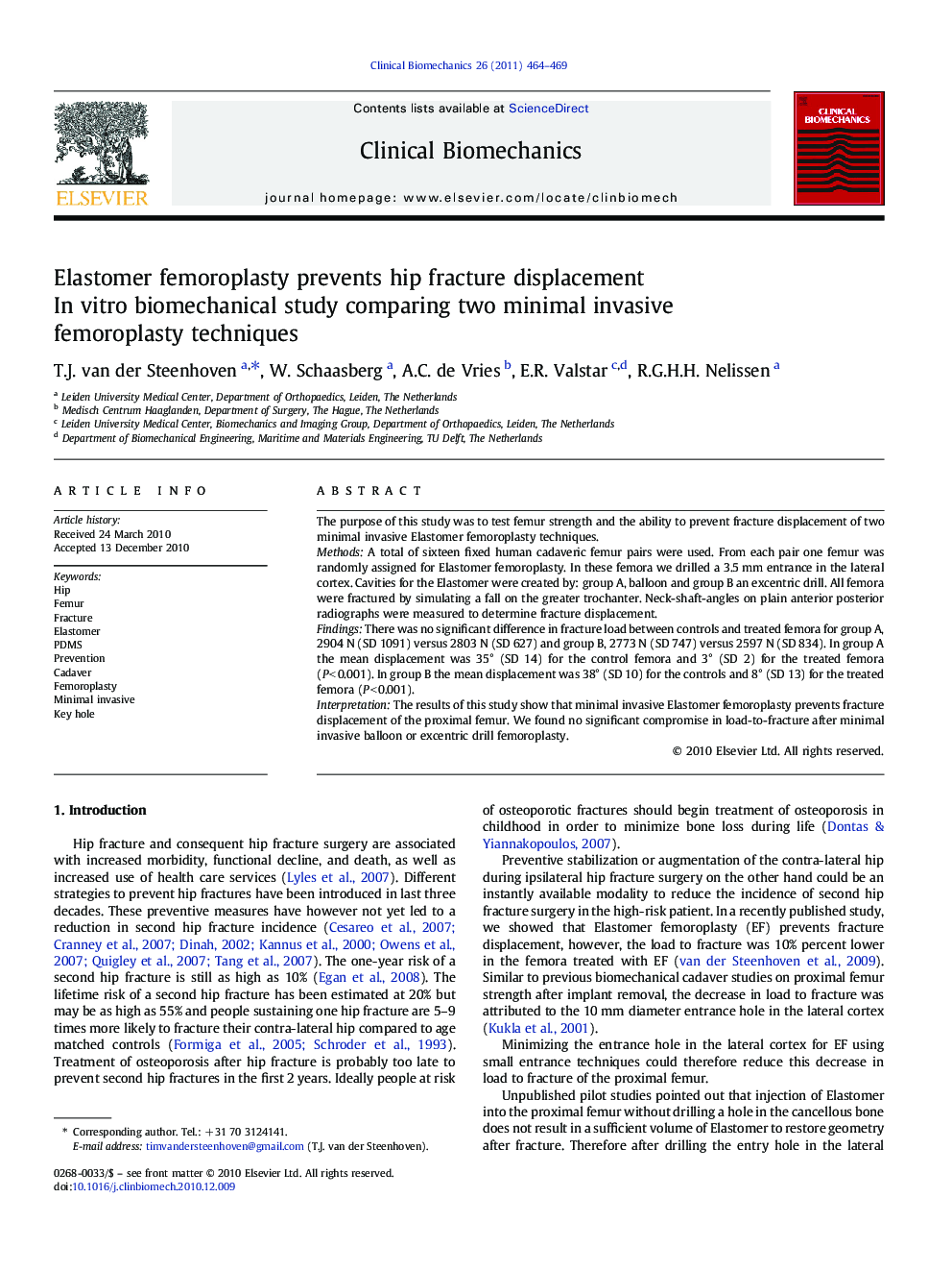 Elastomer femoroplasty prevents hip fracture displacement: In vitro biomechanical study comparing two minimal invasive femoroplasty techniques