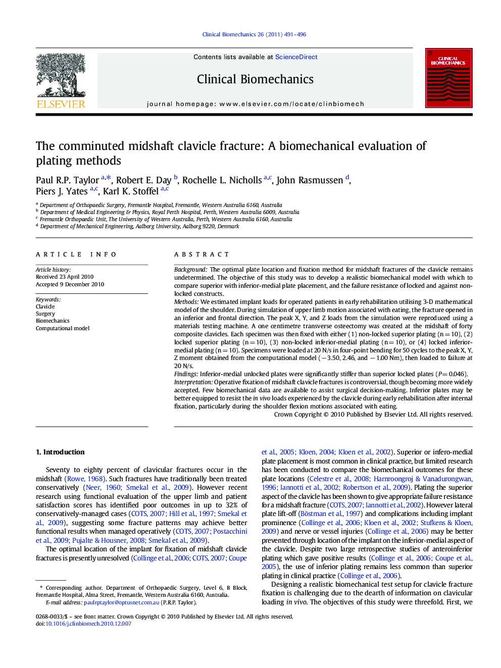 The comminuted midshaft clavicle fracture: A biomechanical evaluation of plating methods