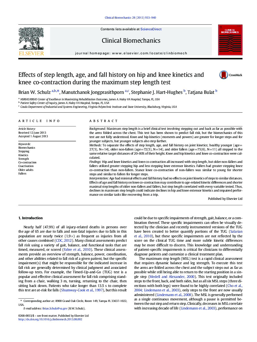 Effects of step length, age, and fall history on hip and knee kinetics and knee co-contraction during the maximum step length test