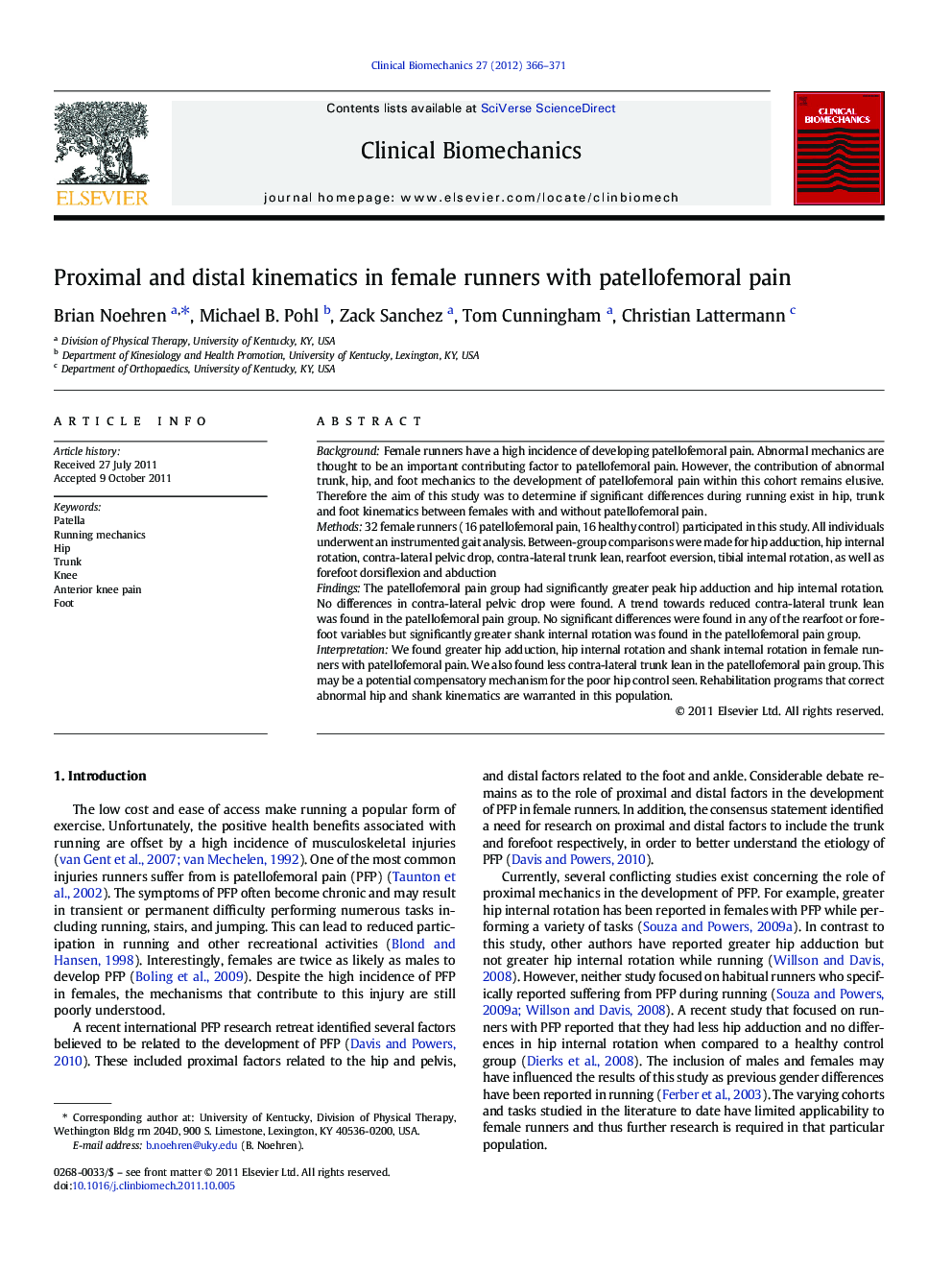 Proximal and distal kinematics in female runners with patellofemoral pain