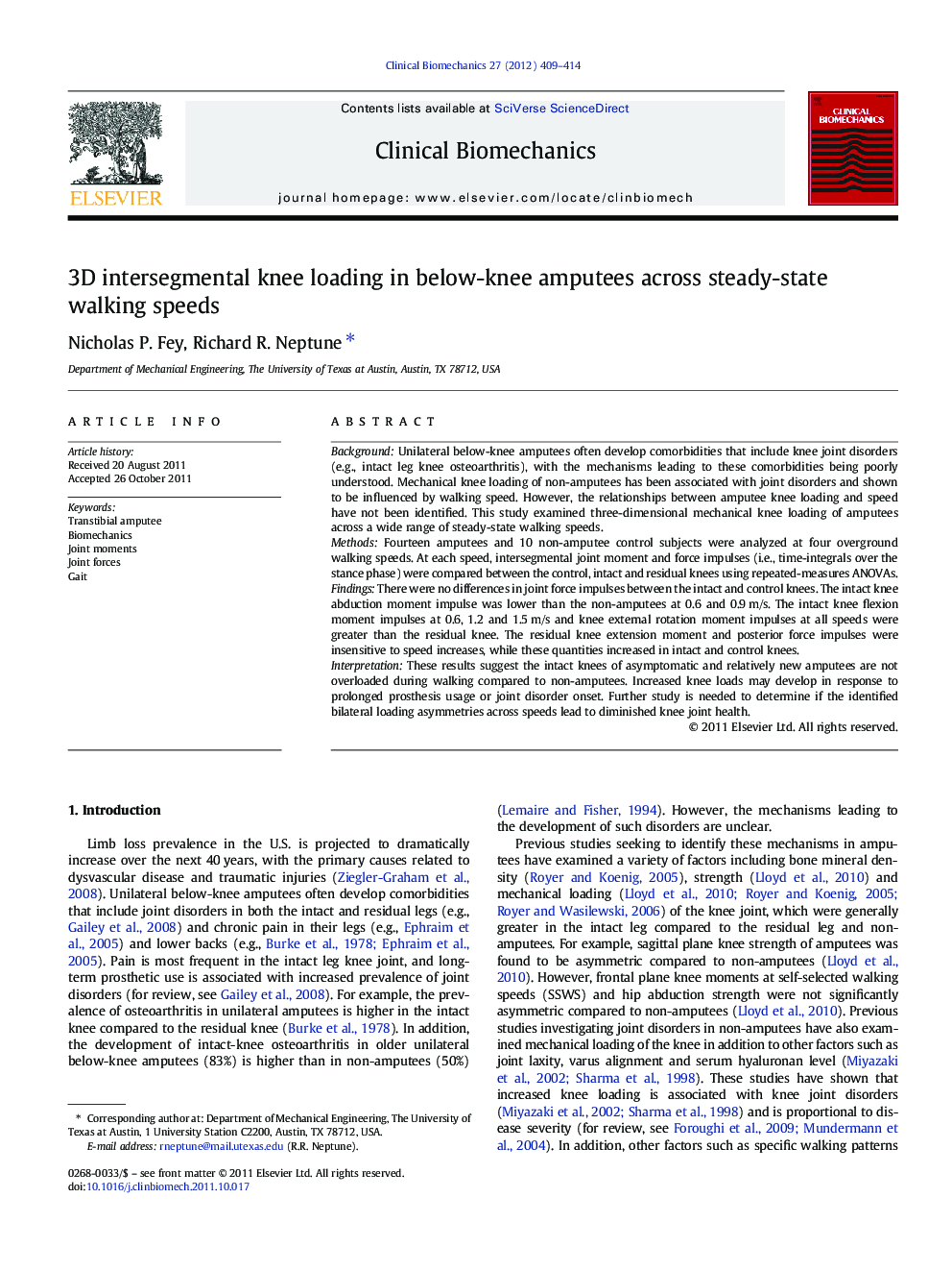 3D intersegmental knee loading in below-knee amputees across steady-state walking speeds