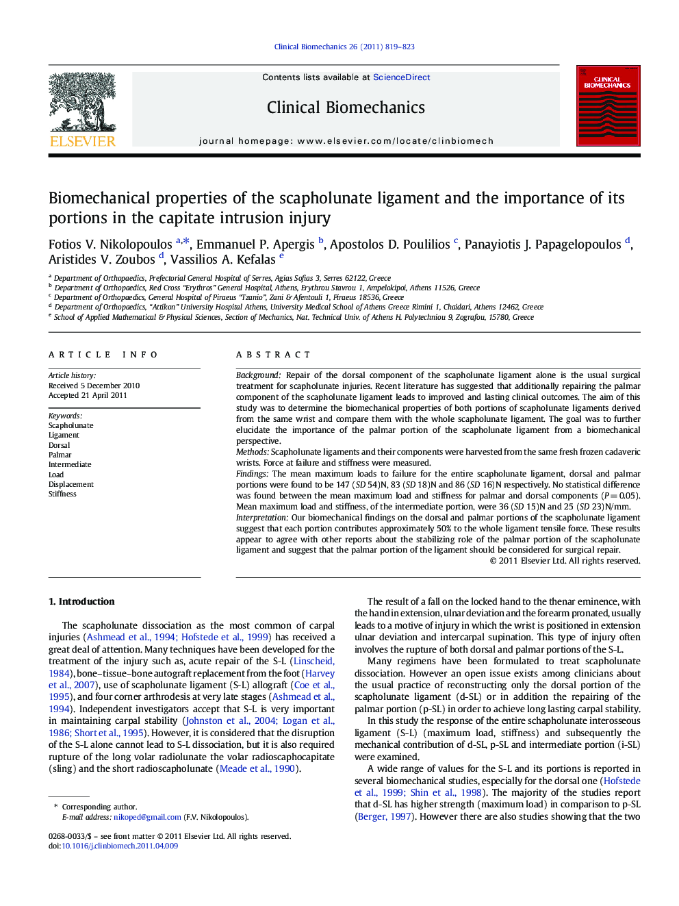 Biomechanical properties of the scapholunate ligament and the importance of its portions in the capitate intrusion injury