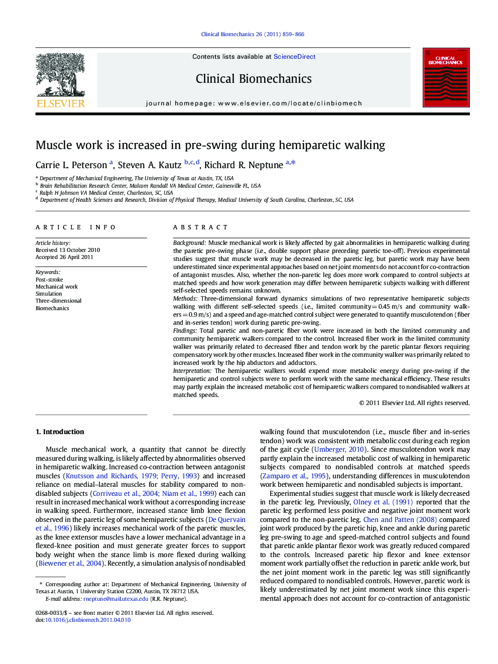 Muscle work is increased in pre-swing during hemiparetic walking