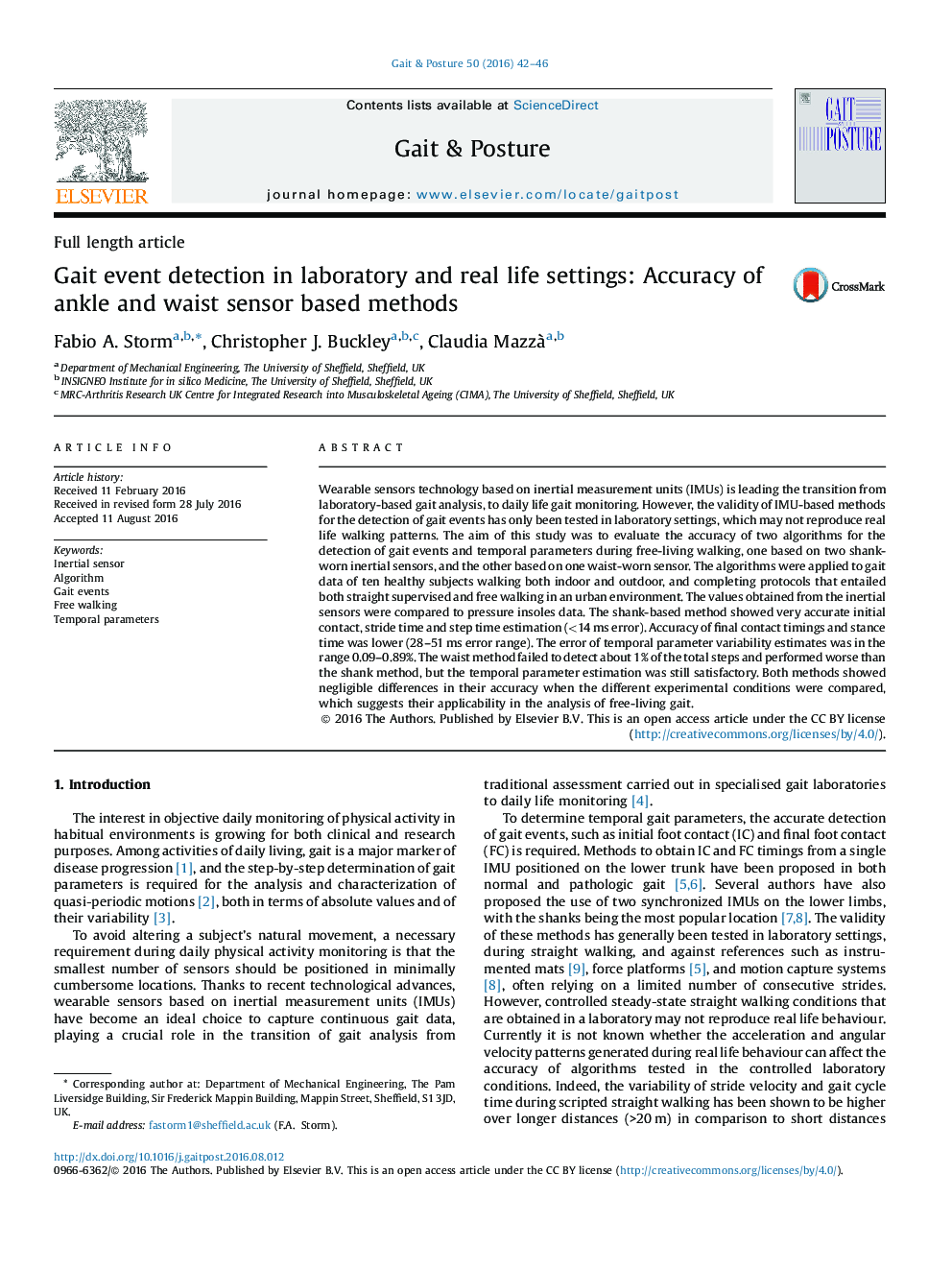 Gait event detection in laboratory and real life settings: Accuracy of ankle and waist sensor based methods