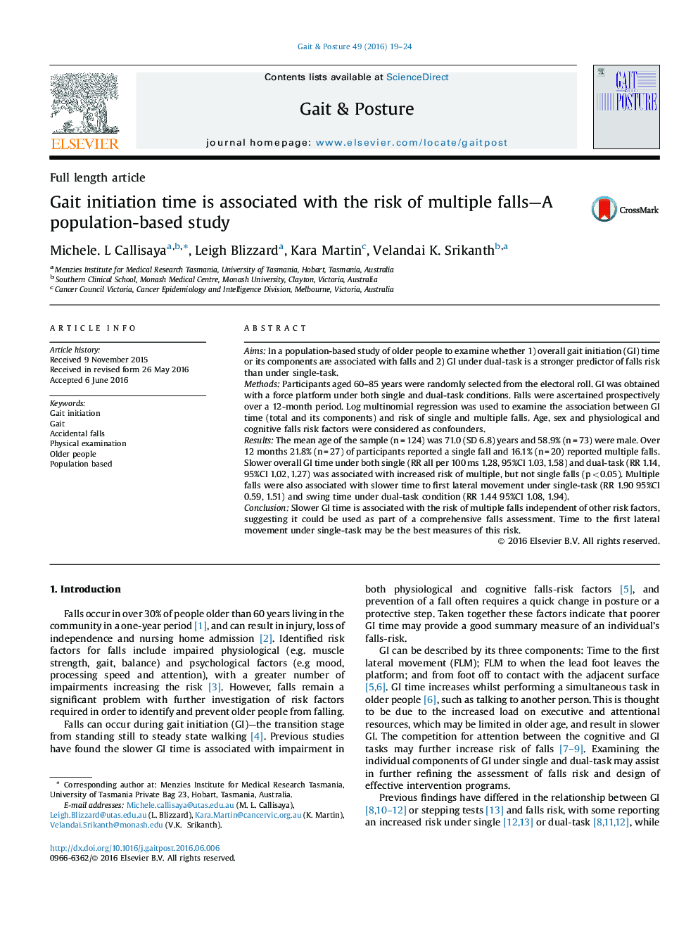 Gait initiation time is associated with the risk of multiple falls-A population-based study