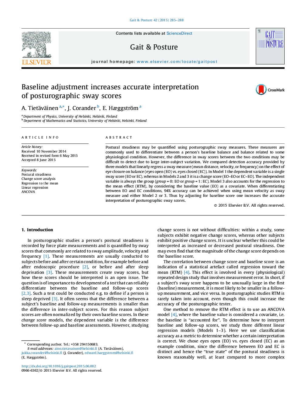 Baseline adjustment increases accurate interpretation of posturographic sway scores