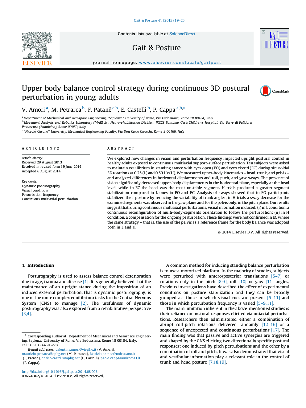 Upper body balance control strategy during continuous 3D postural perturbation in young adults