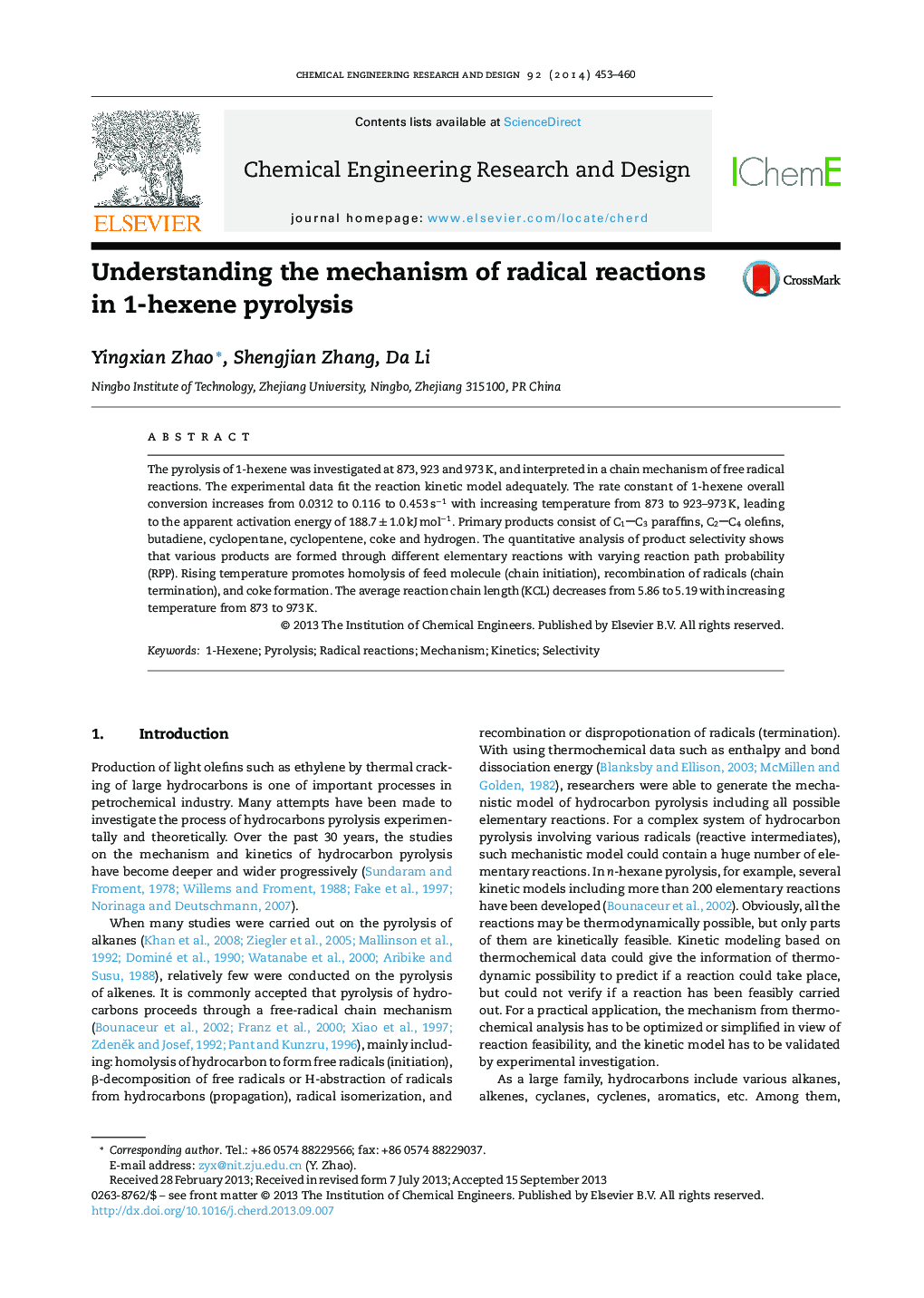 Understanding the mechanism of radical reactions in 1-hexene pyrolysis