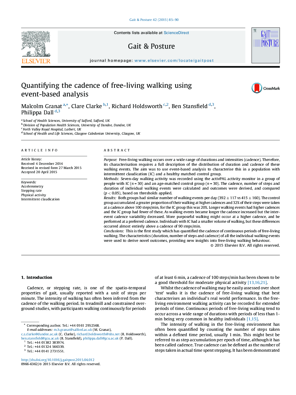 Quantifying the cadence of free-living walking using event-based analysis