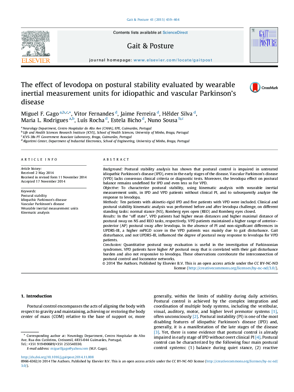The effect of levodopa on postural stability evaluated by wearable inertial measurement units for idiopathic and vascular Parkinson's disease