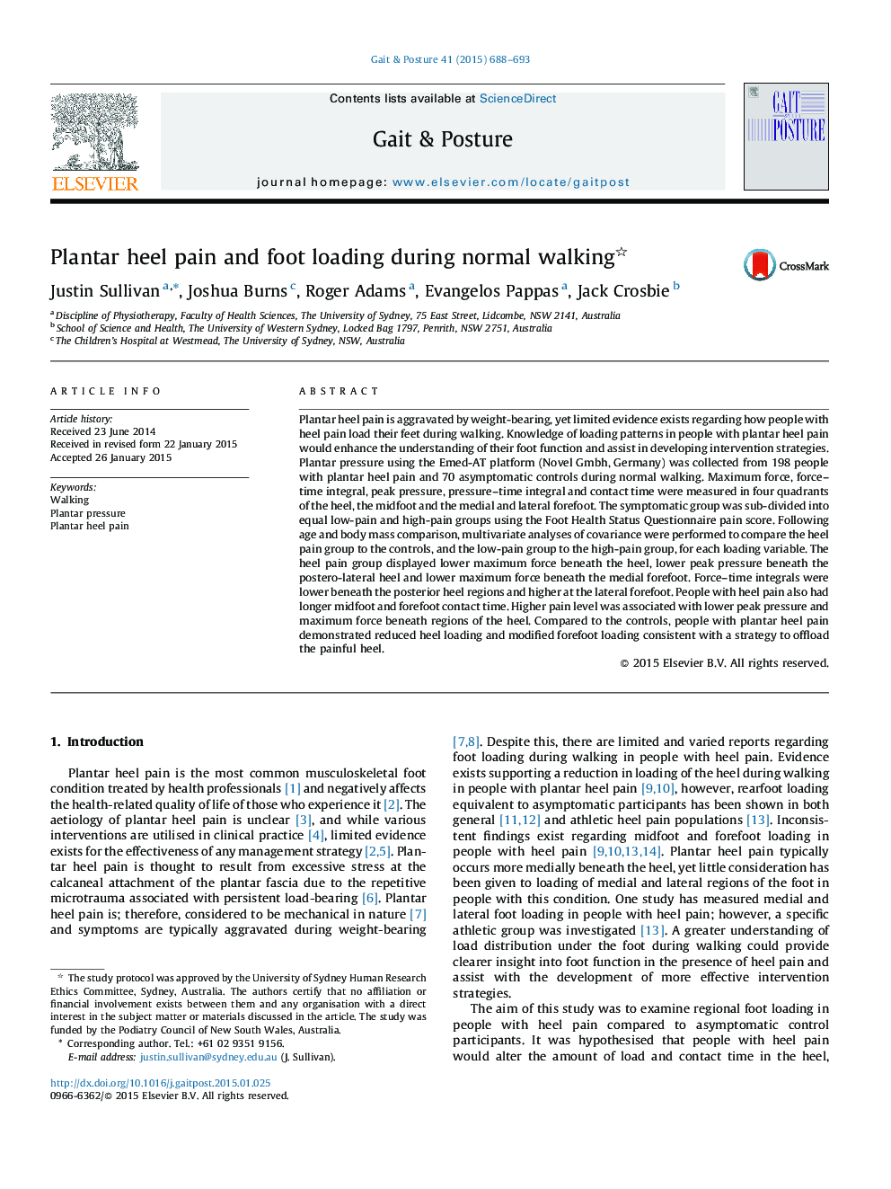 Plantar heel pain and foot loading during normal walking