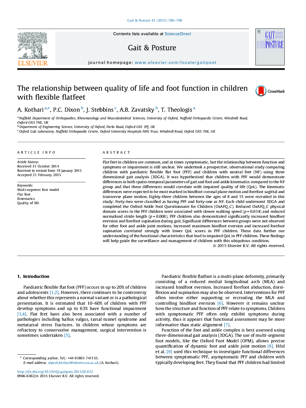 ارتباط کیفیت زندگی و عملکرد پا در کودکان مبتلا به پوسیدگی انعطاف پذیر 