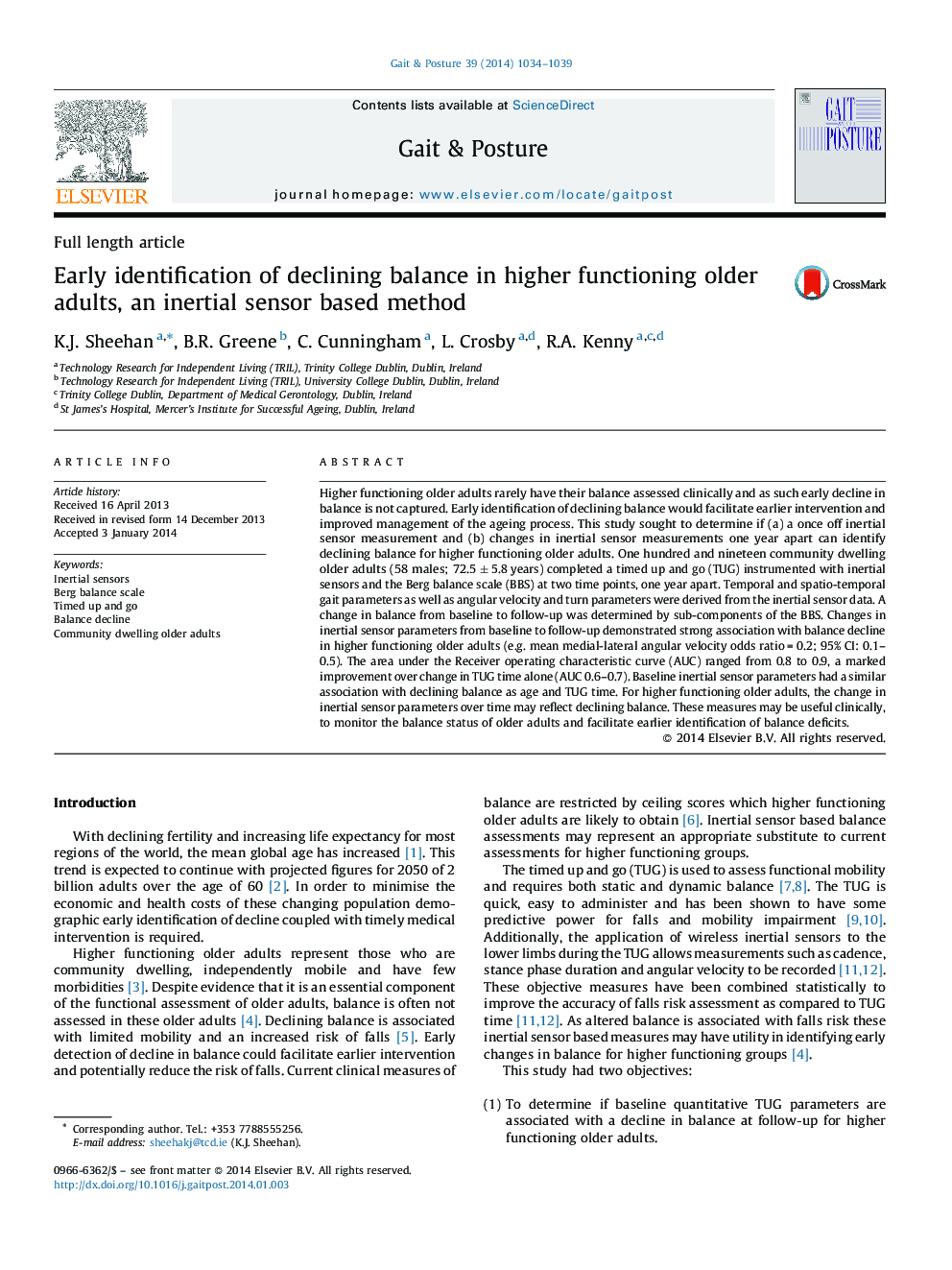 Early identification of declining balance in higher functioning older adults, an inertial sensor based method