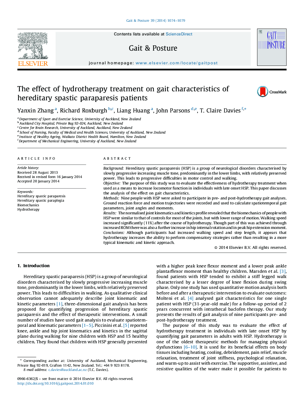 The effect of hydrotherapy treatment on gait characteristics of hereditary spastic paraparesis patients