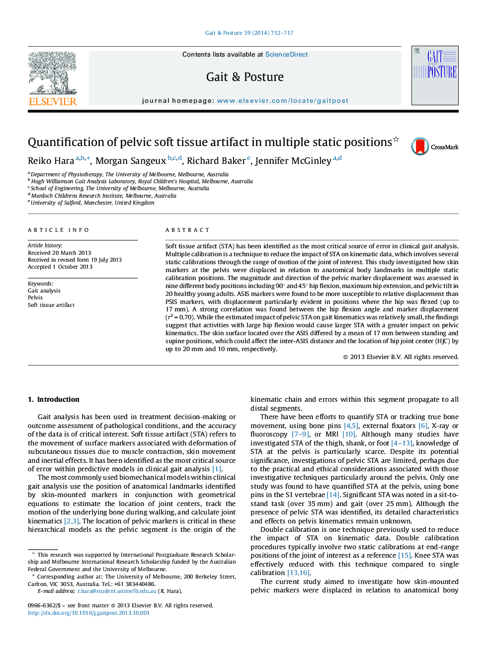 Quantification of pelvic soft tissue artifact in multiple static positions