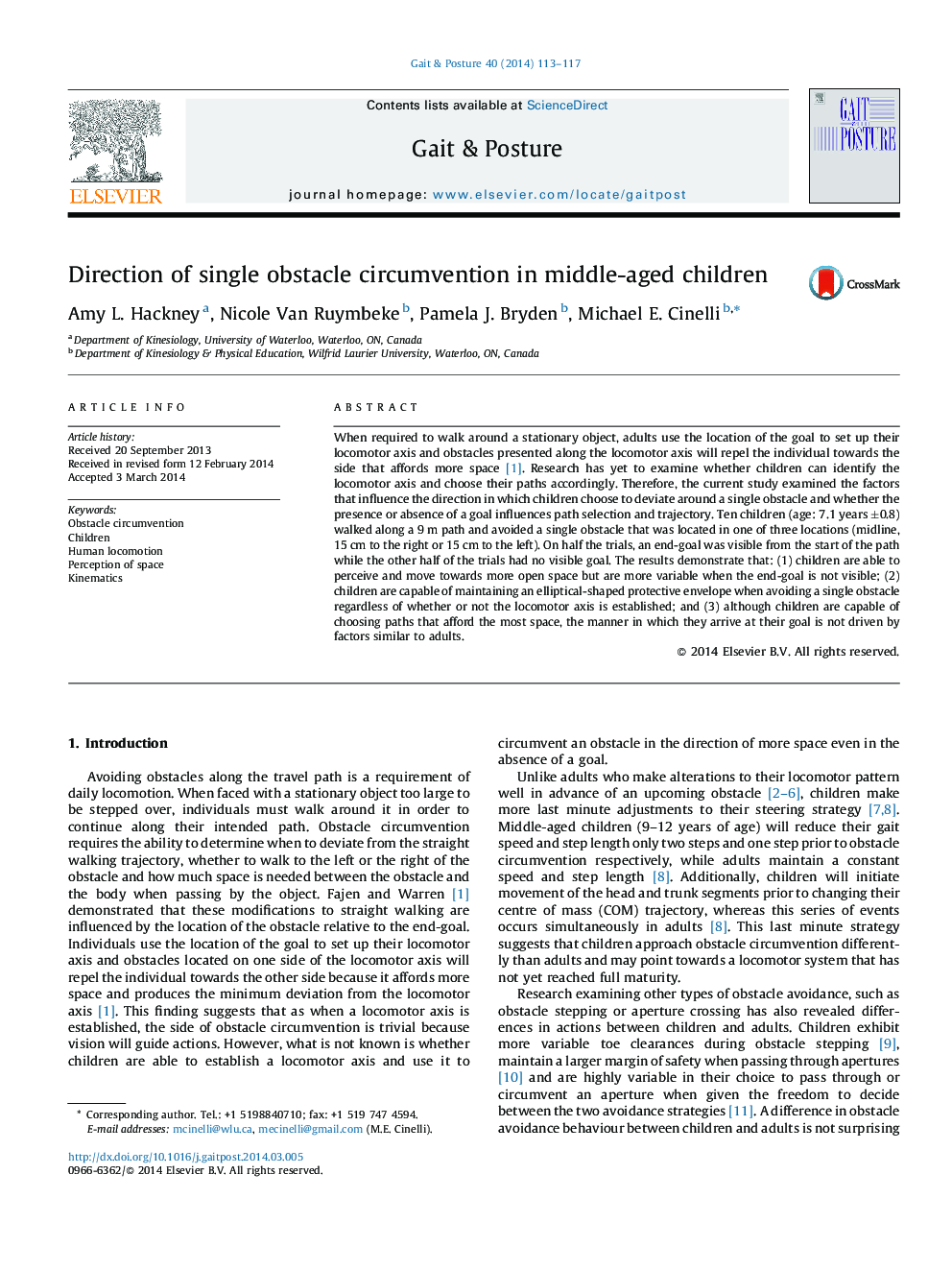 Direction of single obstacle circumvention in middle-aged children