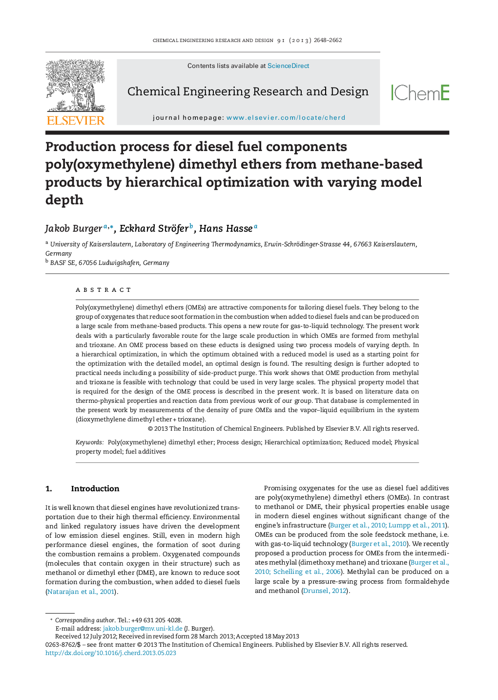 Production process for diesel fuel components poly(oxymethylene) dimethyl ethers from methane-based products by hierarchical optimization with varying model depth