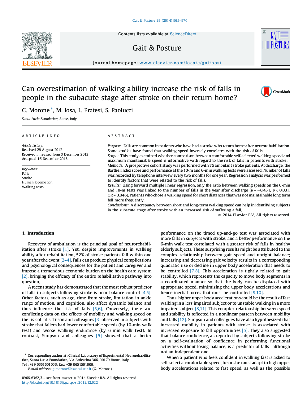 Can overestimation of walking ability increase the risk of falls in people in the subacute stage after stroke on their return home?