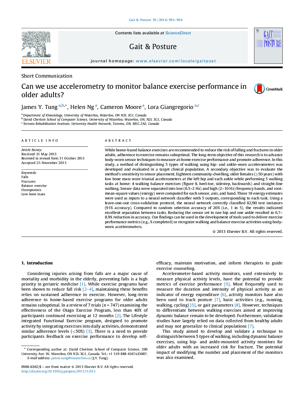 Can we use accelerometry to monitor balance exercise performance in older adults?