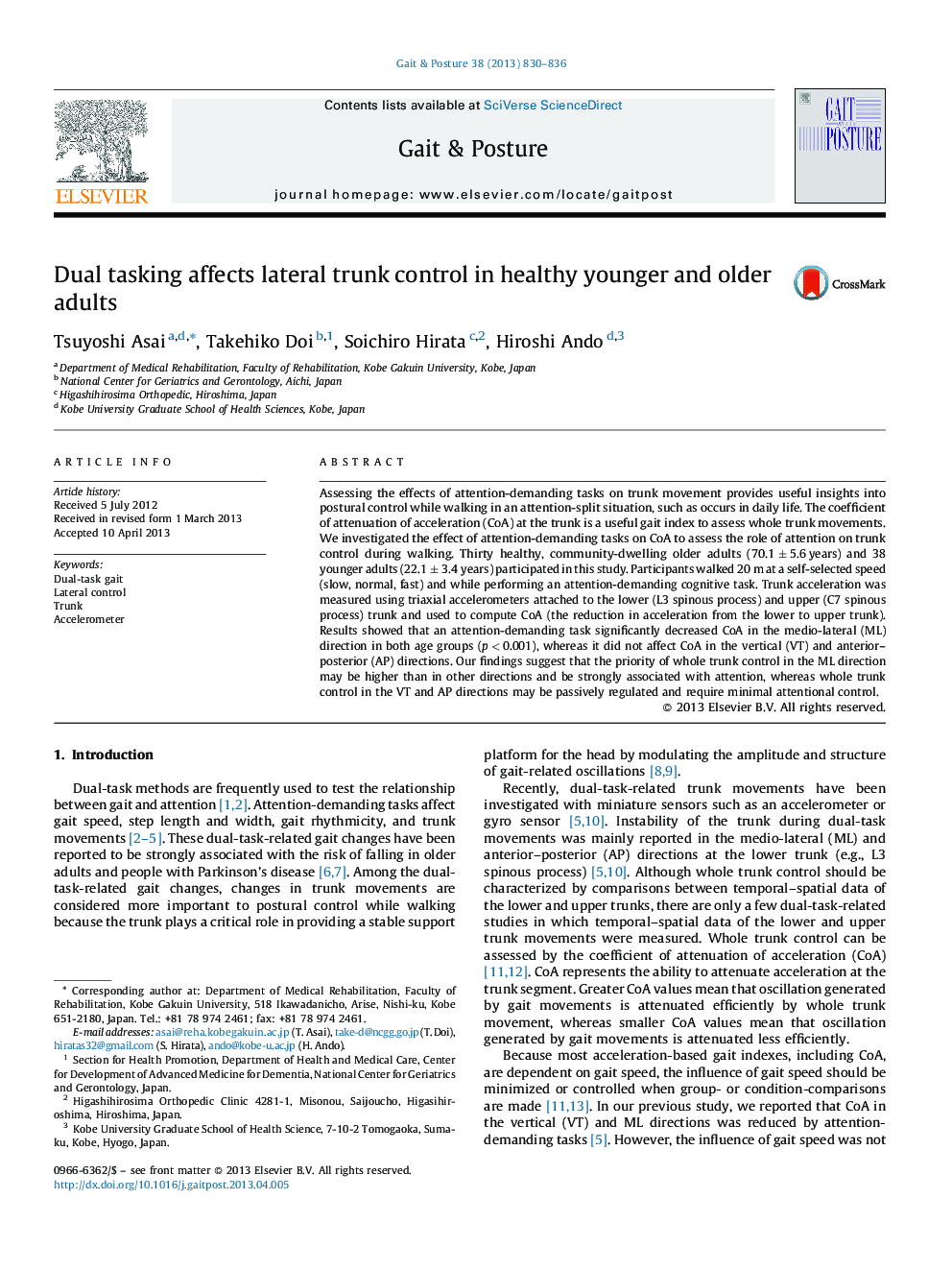 Dual tasking affects lateral trunk control in healthy younger and older adults