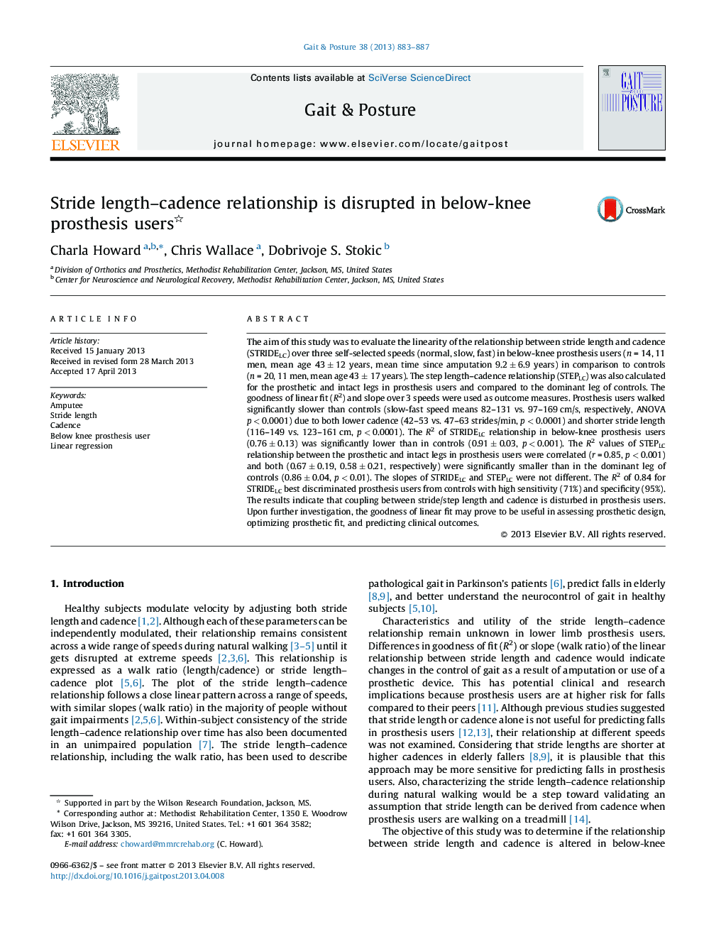 Stride length-cadence relationship is disrupted in below-knee prosthesis users