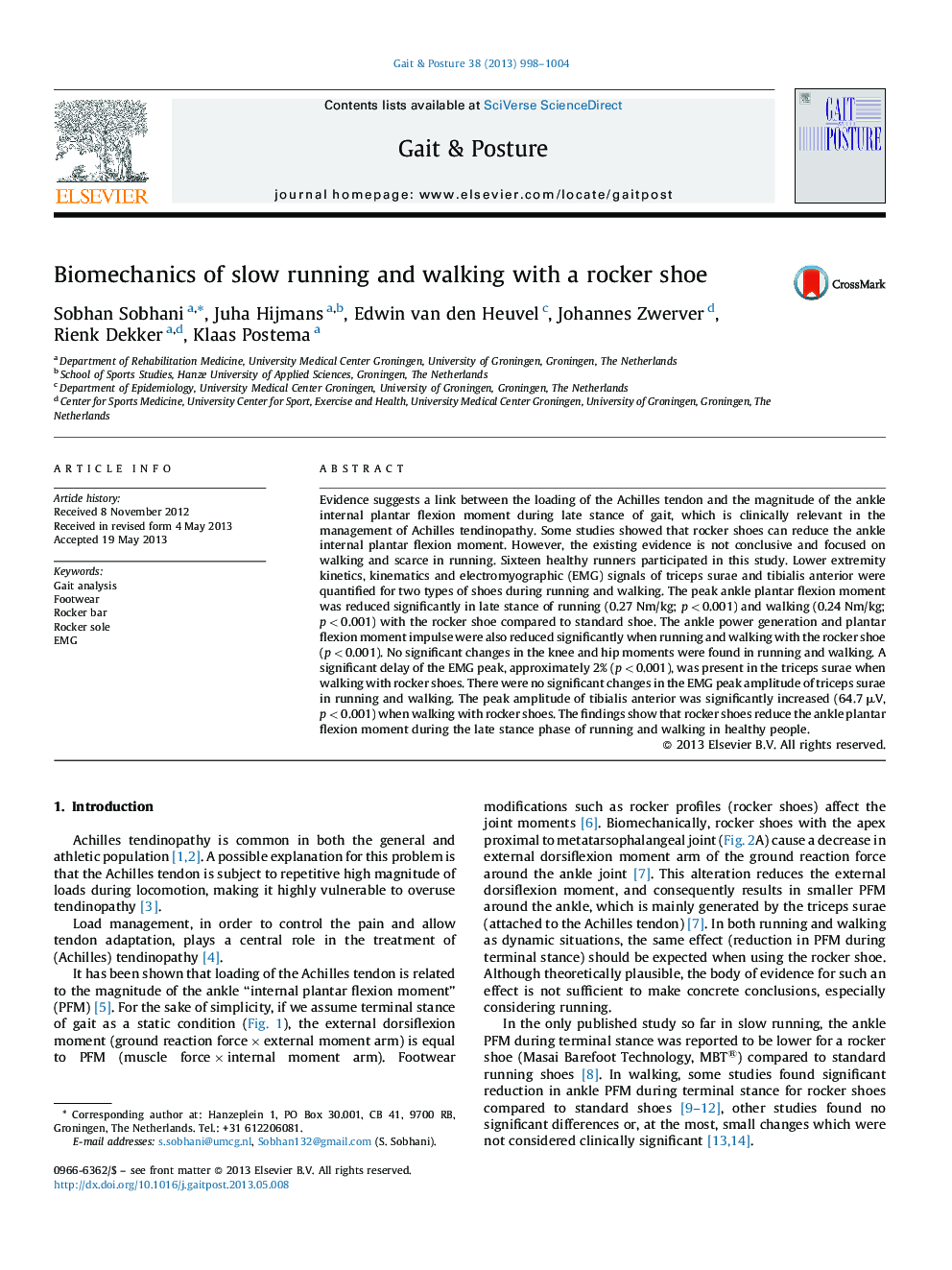 Biomechanics of slow running and walking with a rocker shoe