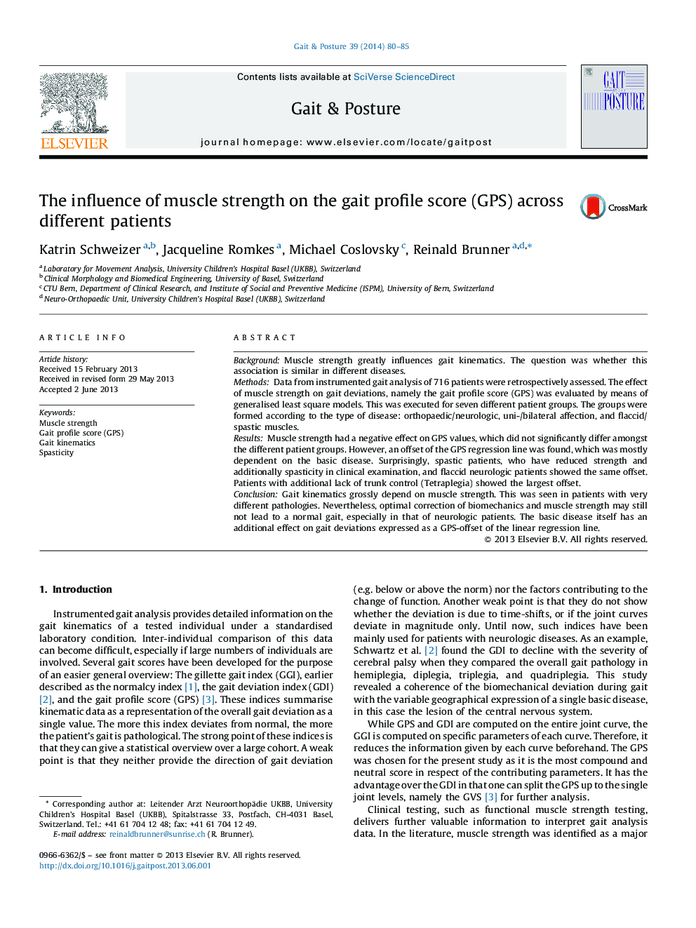 The influence of muscle strength on the gait profile score (GPS) across different patients