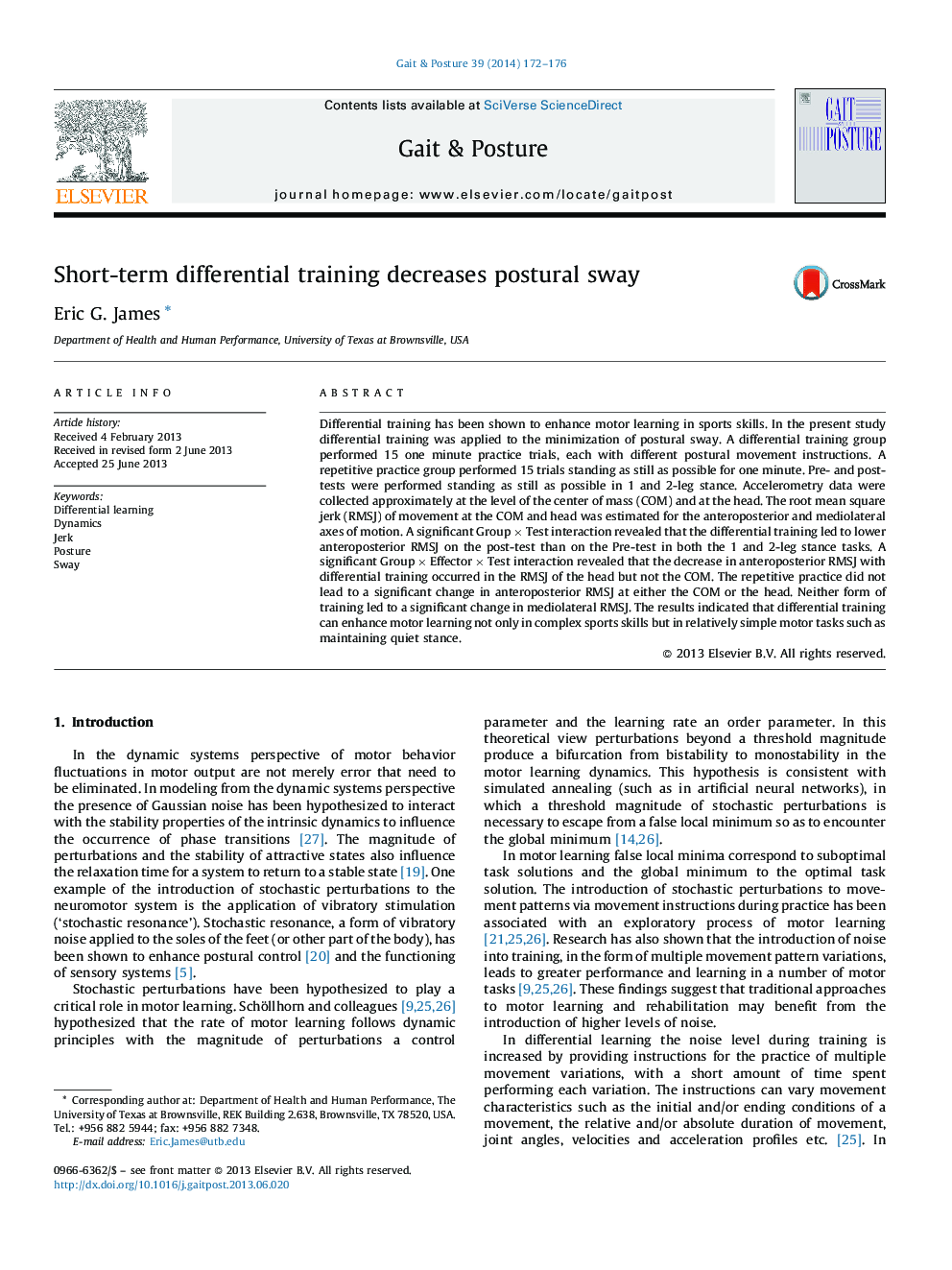 Short-term differential training decreases postural sway