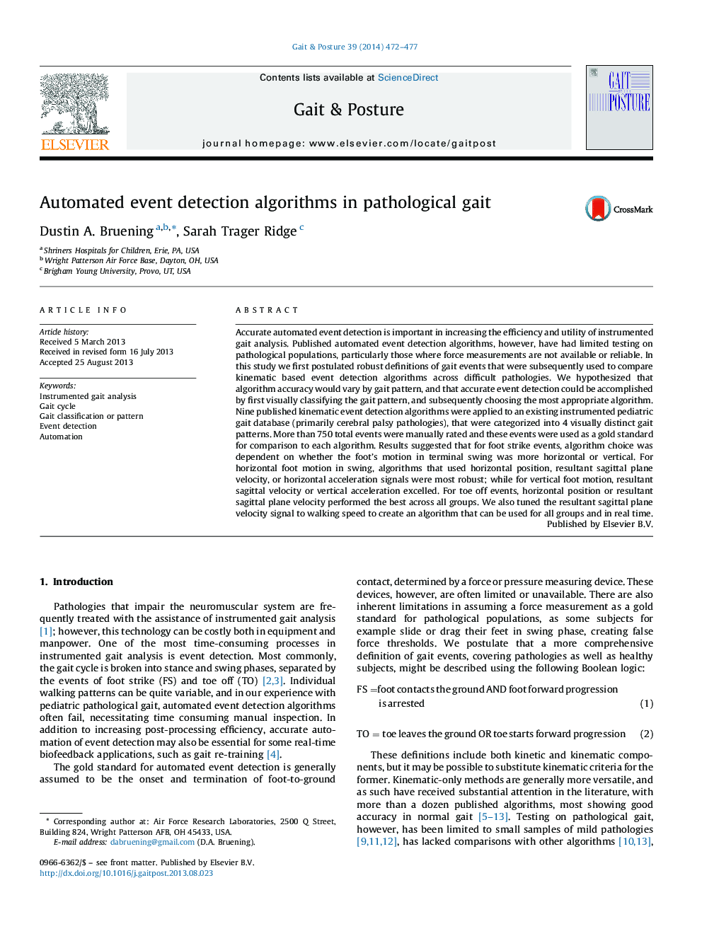 Automated event detection algorithms in pathological gait