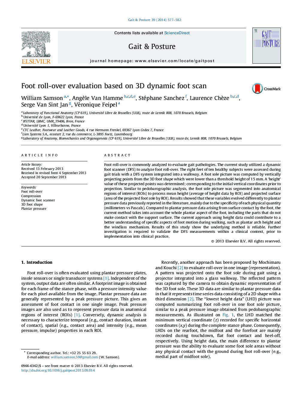 Foot roll-over evaluation based on 3D dynamic foot scan