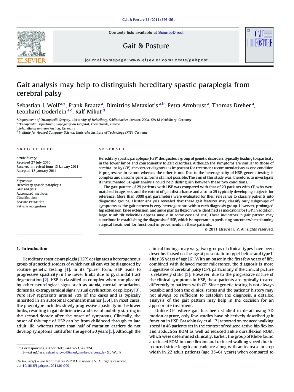 Gait analysis may help to distinguish hereditary spastic paraplegia from cerebral palsy