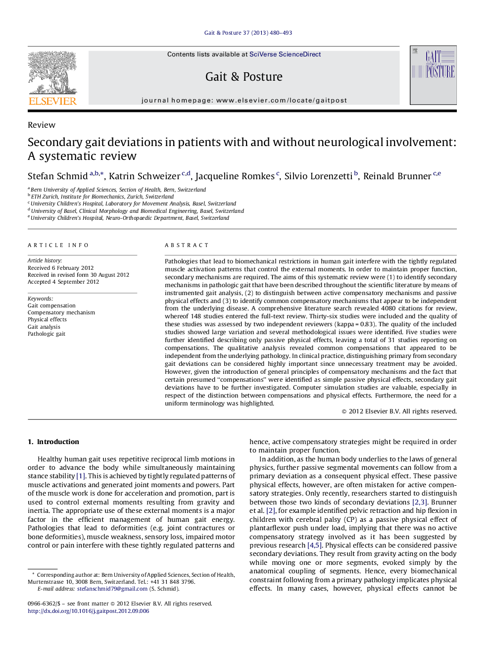 Secondary gait deviations in patients with and without neurological involvement: A systematic review