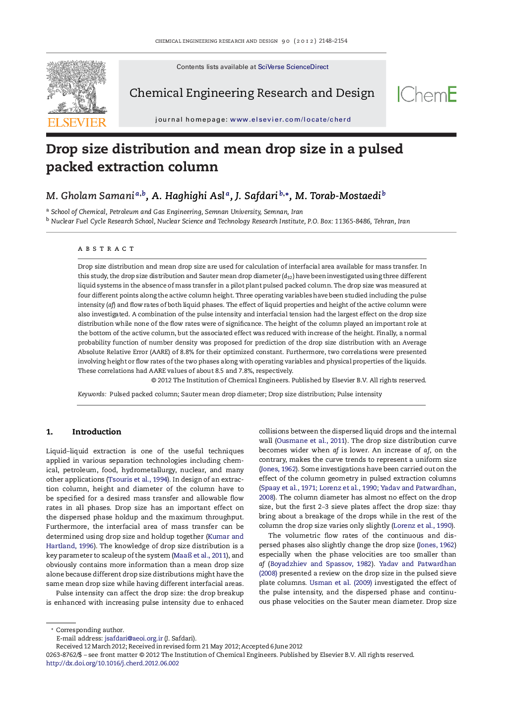 Drop size distribution and mean drop size in a pulsed packed extraction column