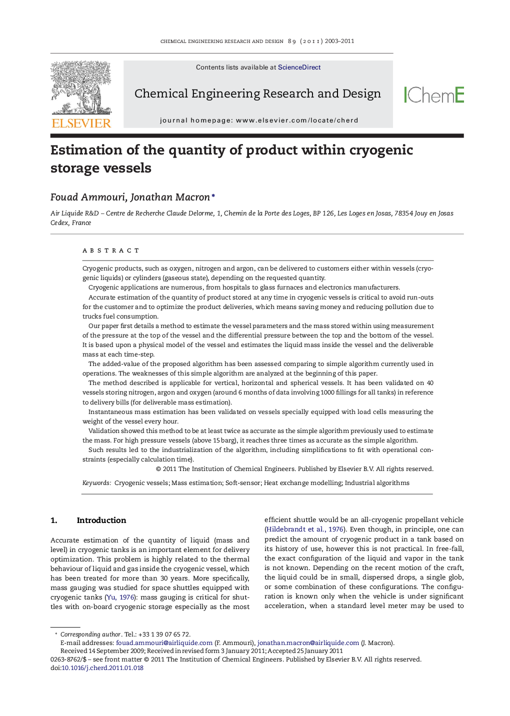 Estimation of the quantity of product within cryogenic storage vessels