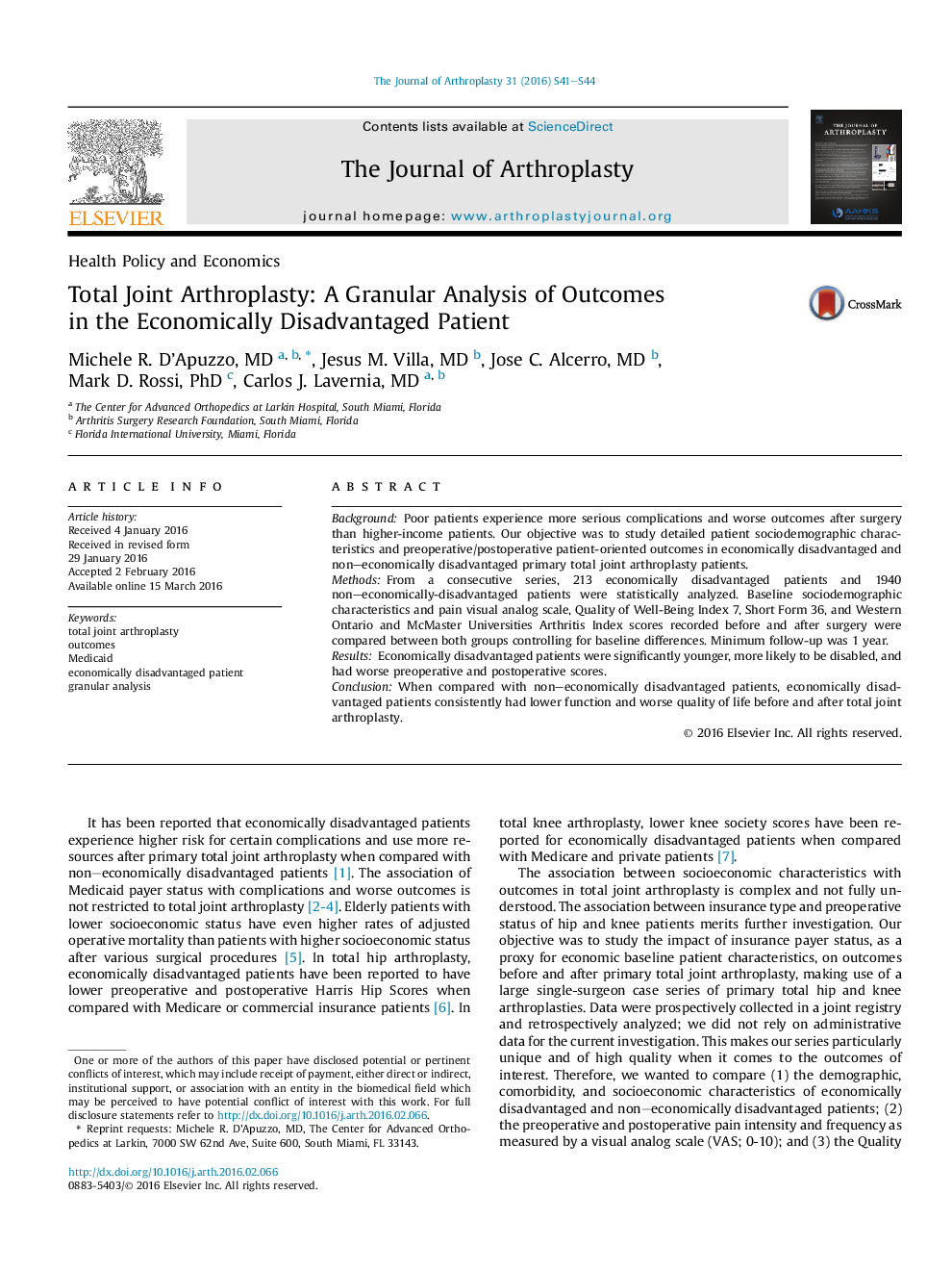 Total Joint Arthroplasty: A Granular Analysis of Outcomes in the Economically Disadvantaged Patient