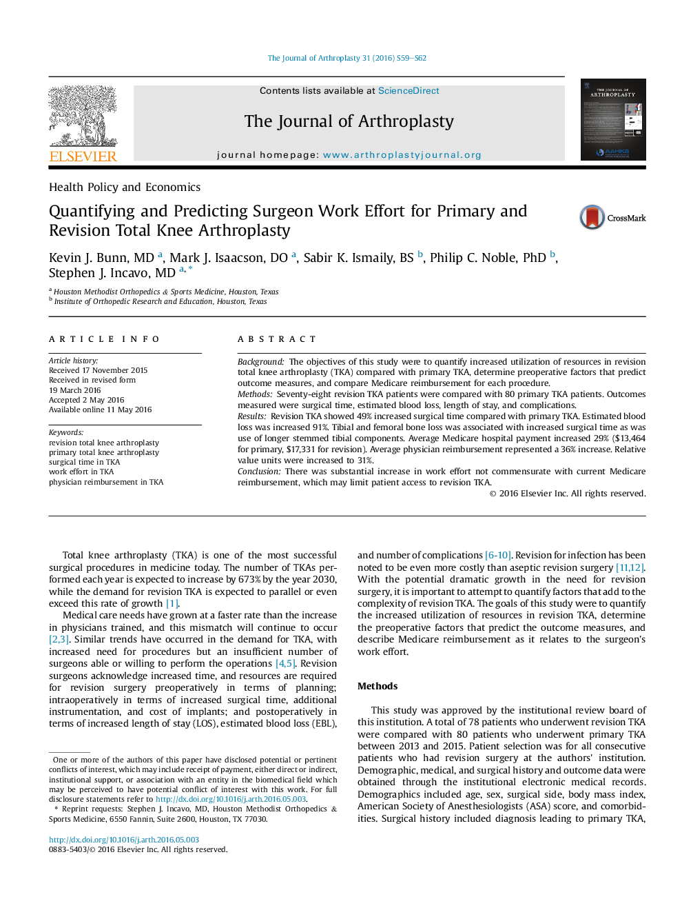 Quantifying and Predicting Surgeon Work Effort for Primary and Revision Total Knee Arthroplasty