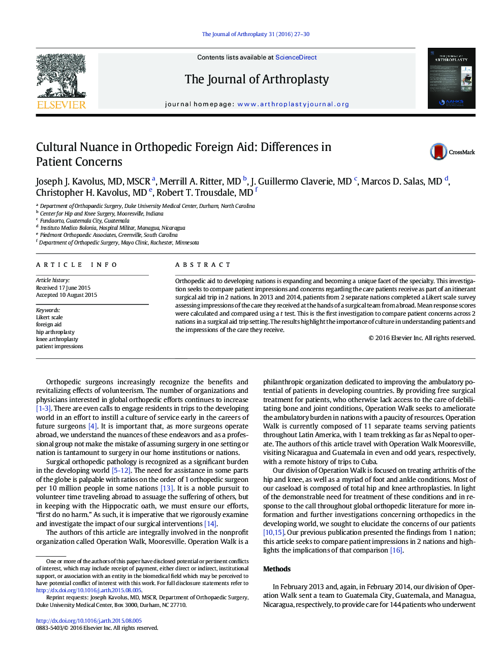 Cultural Nuance in Orthopedic Foreign Aid: Differences in Patient Concerns