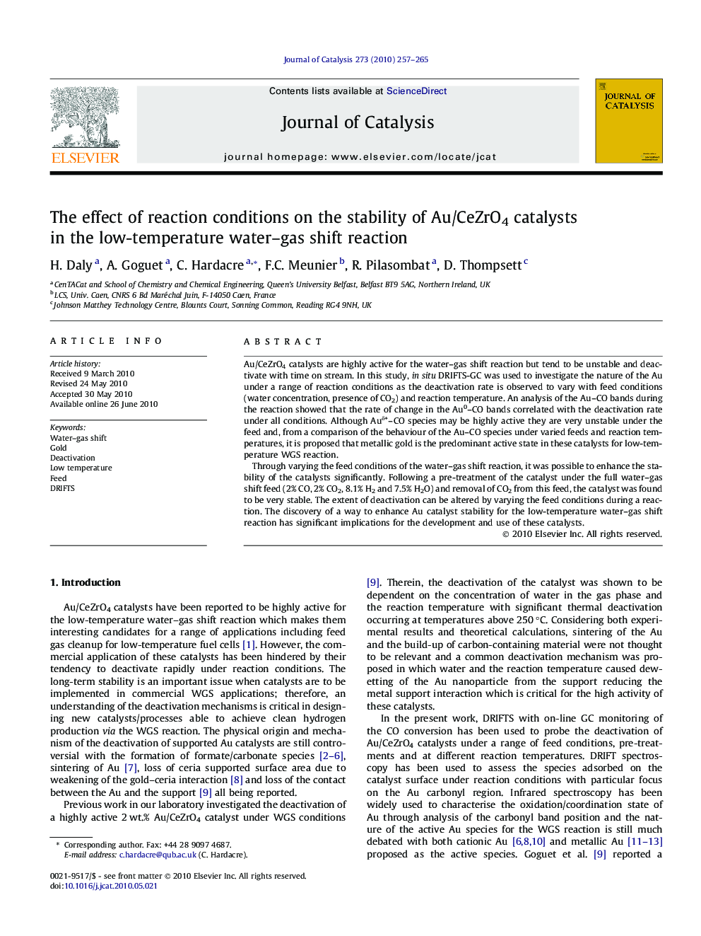 The effect of reaction conditions on the stability of Au/CeZrO4 catalysts in the low-temperature water–gas shift reaction