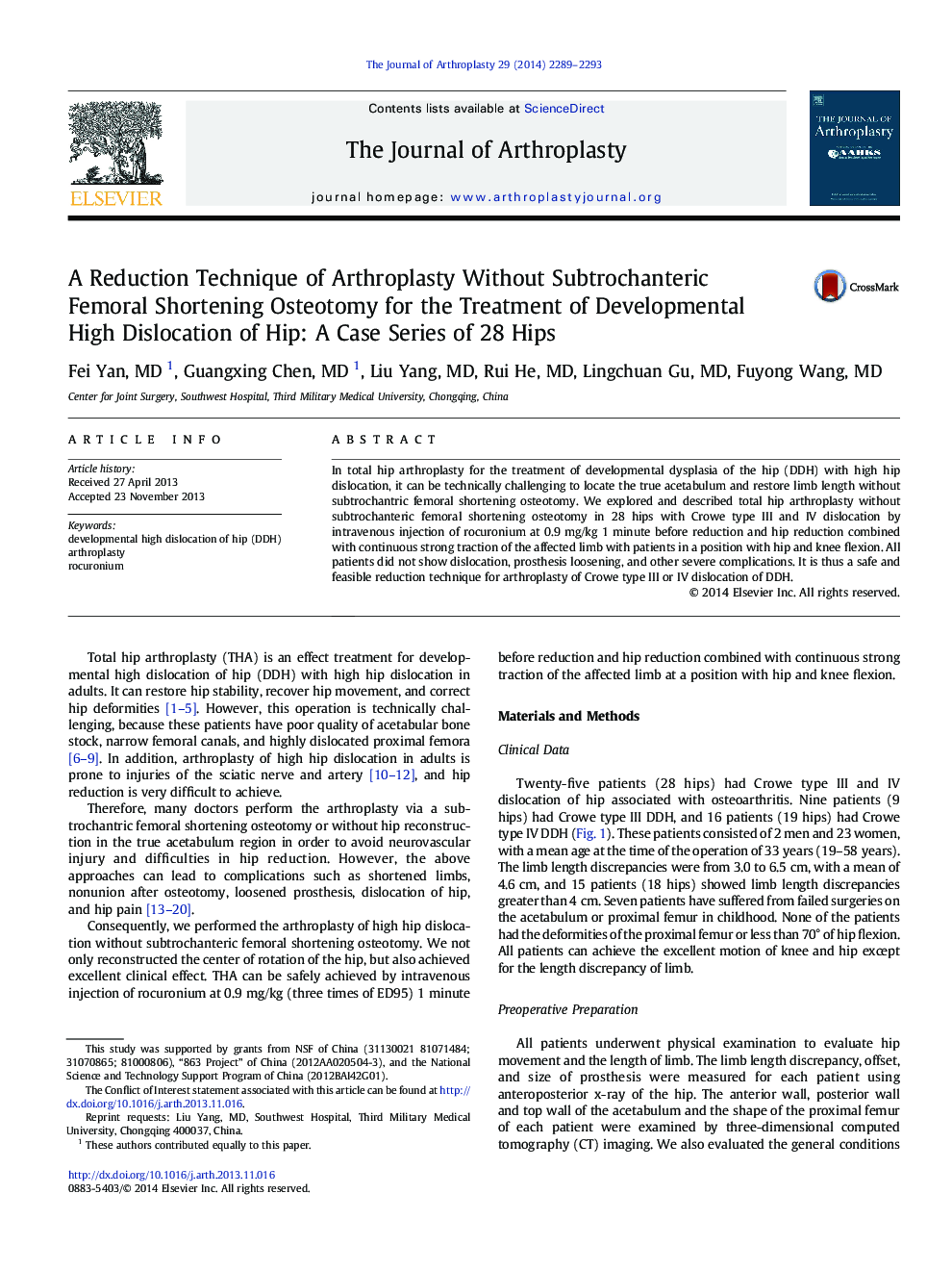 A Reduction Technique of Arthroplasty Without Subtrochanteric Femoral Shortening Osteotomy for the Treatment of Developmental High Dislocation of Hip: A Case Series of 28 Hips