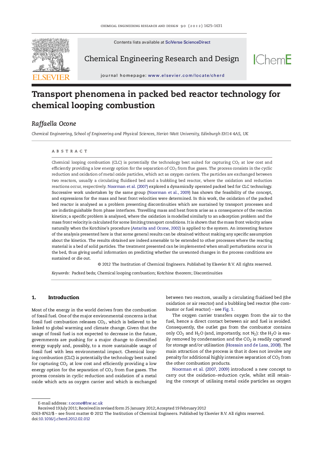عکس صفحه اول مقاله: Transport phenomena in packed bed reactor technology for chemical looping combustion Transport phenomena in packed bed reactor technology for chemical looping combustion
