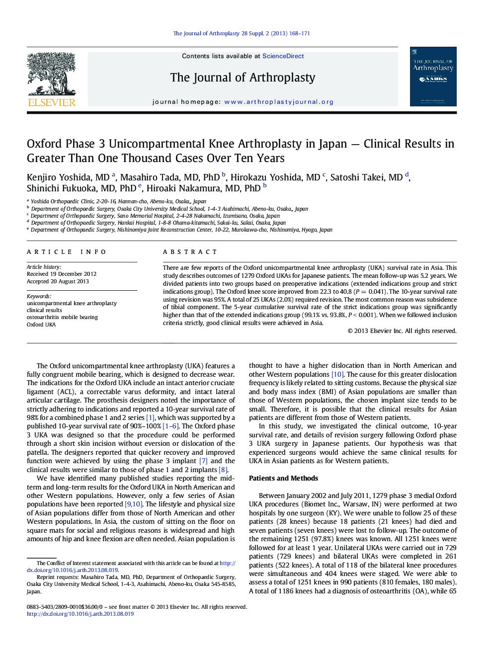 Oxford Phase 3 Unicompartmental Knee Arthroplasty in Japan - Clinical Results in Greater Than One Thousand Cases Over Ten Years